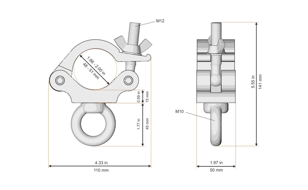 Fenix Stage AC-660 – Clamp 50 mm s lifting eye ušicom / 200 kg