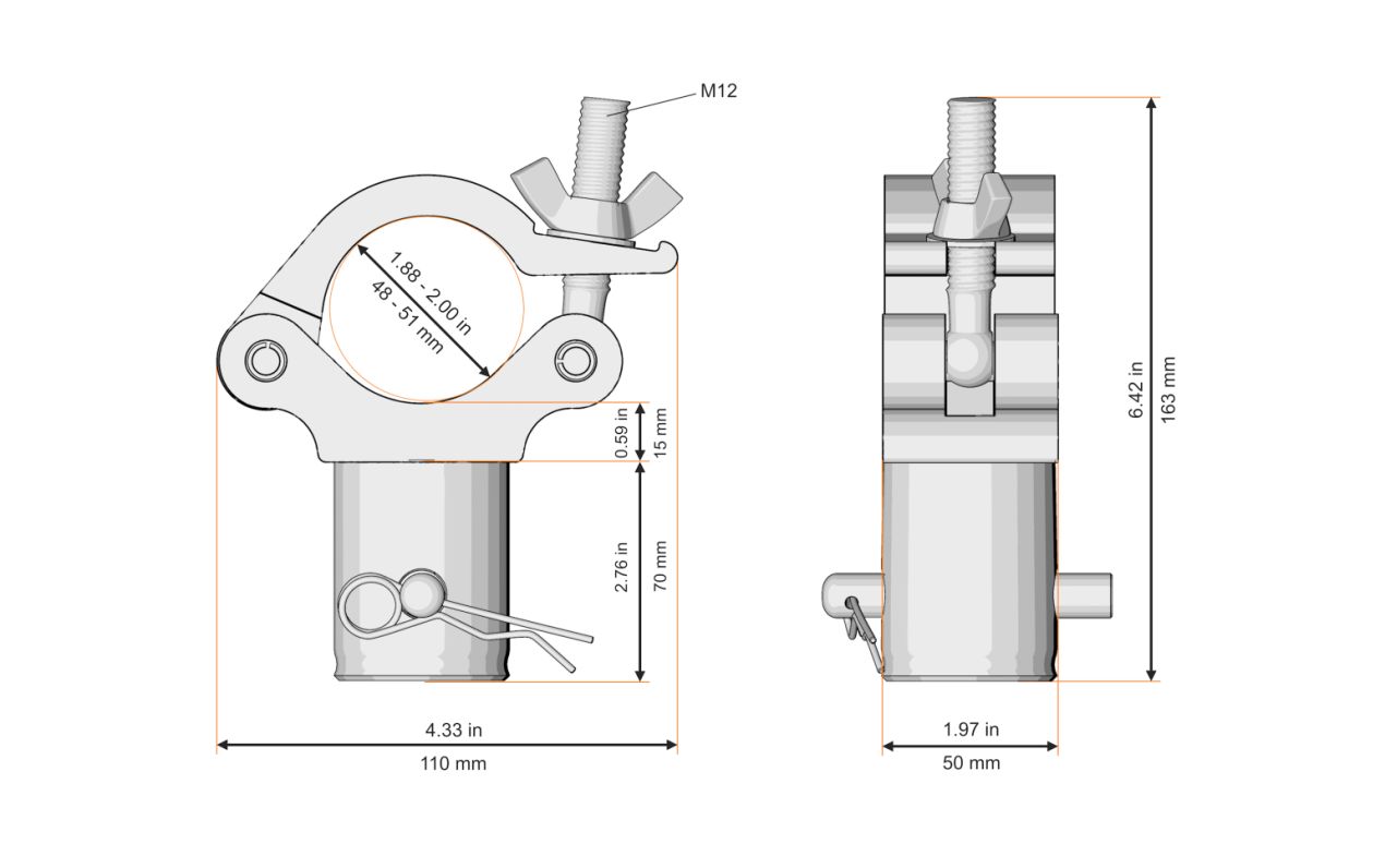 Fenix Stage AC-671 – clamp 50 mm s ženskim distancerom 70 mm / 500 kg